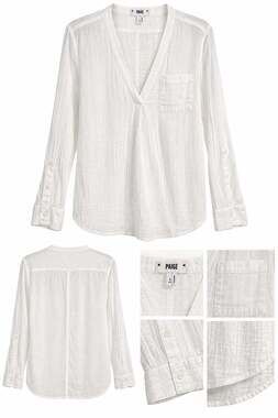 PAIGE White Cotton Gauze Deep V Neck Relaxed Blouse Top Large